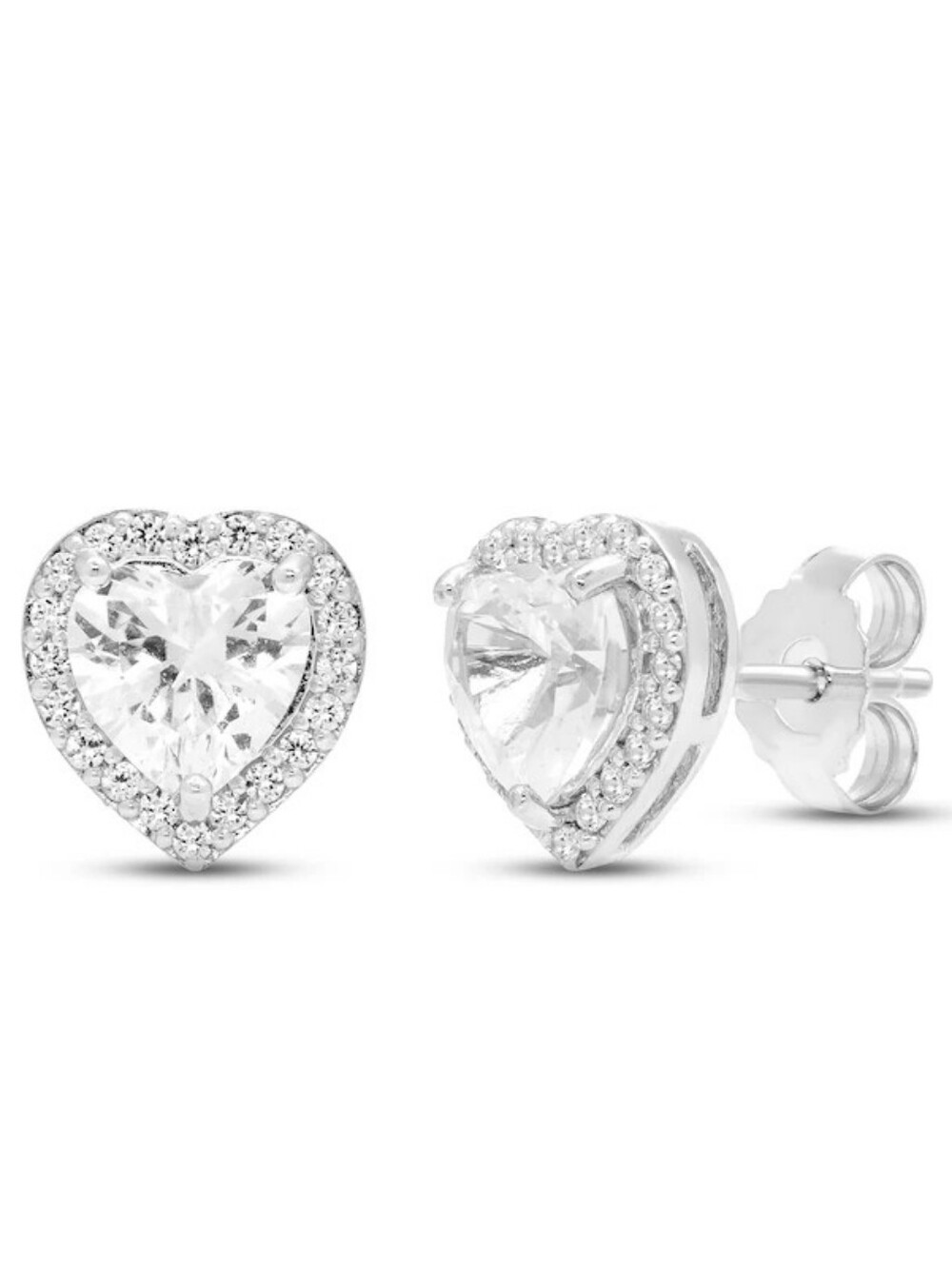 White Sapphire Heart Shaped Studs With Diamond Accent
